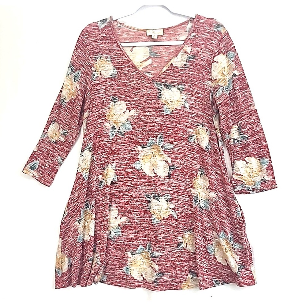 Misia Ling Tunic Top Flora Print Knit‎ w Pockets Lagenlook
